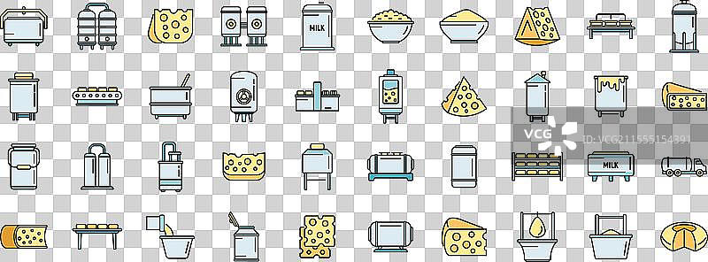 奶酪生产图标集 彩色线条图片素材