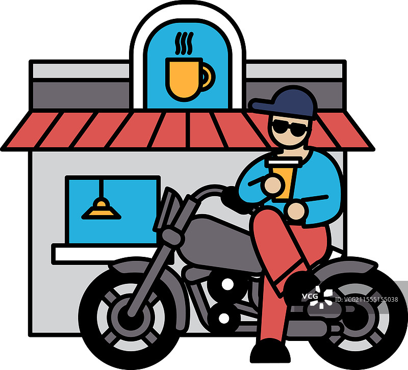 一名男子坐在摩托车前面图片素材