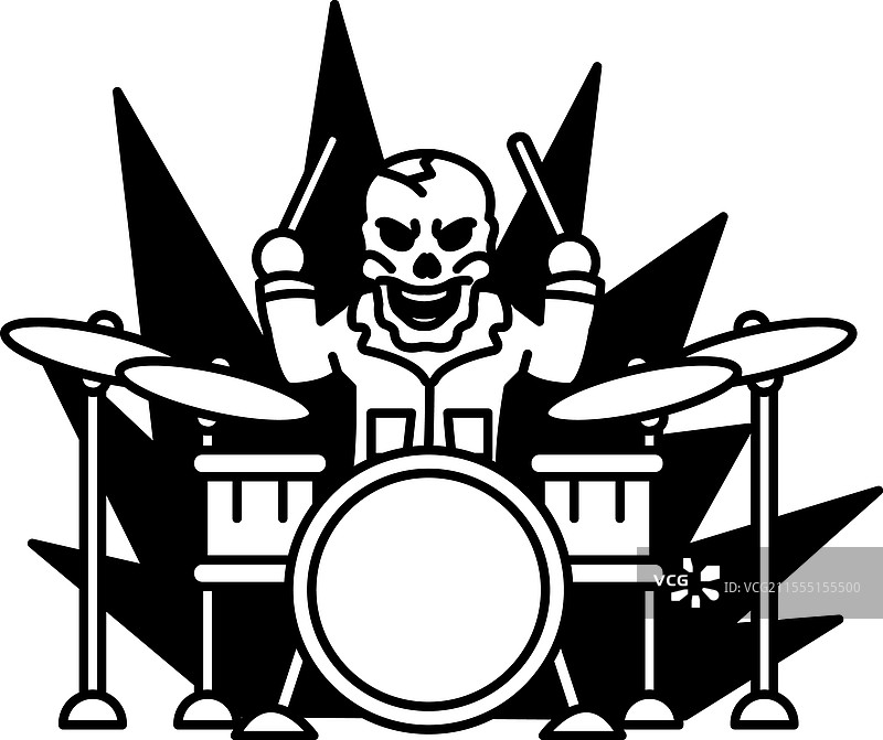 一个黑白色的骷髅在打鼓图片素材