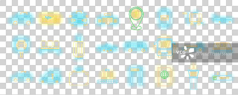 机场接送图标集霓虹灯风格图片素材