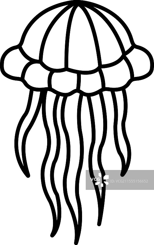 一只长触手的水母以黑色绘制。图片素材