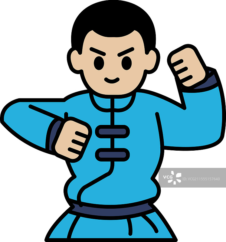 一个穿着蓝色服装的卡通风格男人的画作图片素材