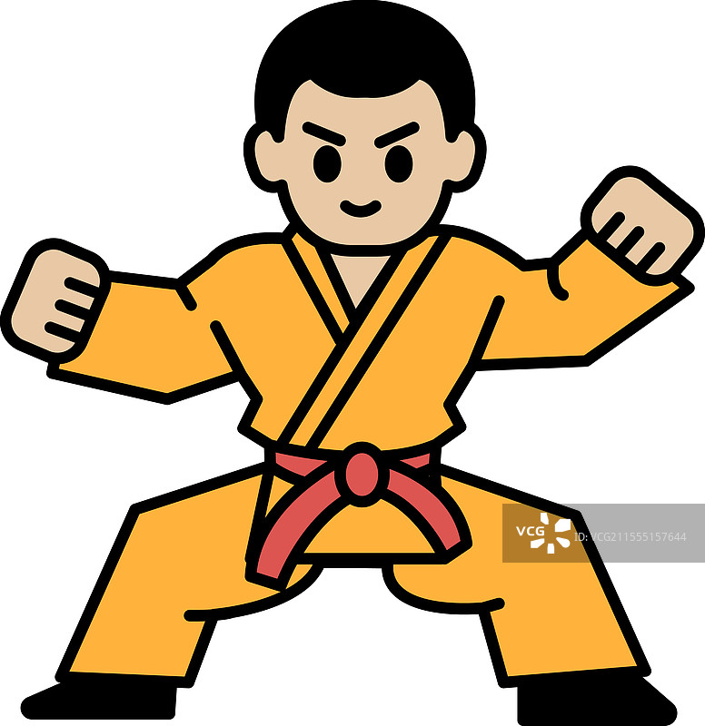 一个卡通风格的男人穿着黄色空手道服的画作图片素材