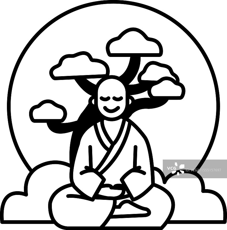 一个男人盘腿坐着，面带微笑。图片素材