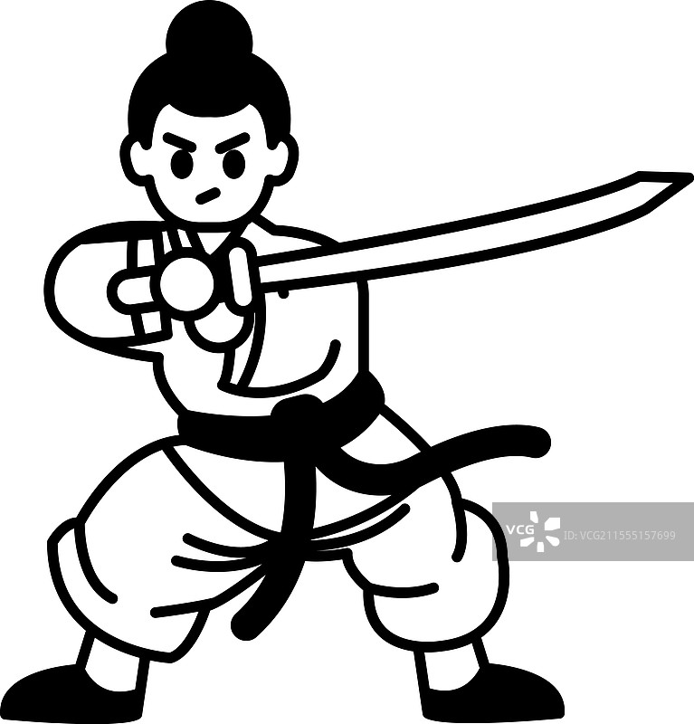 一幅黑白画，描绘了一名练习空手道的男子图片素材