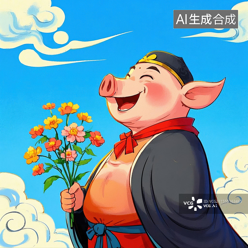 【AI数字艺术】欢乐憨态的卡通猪八戒图片素材