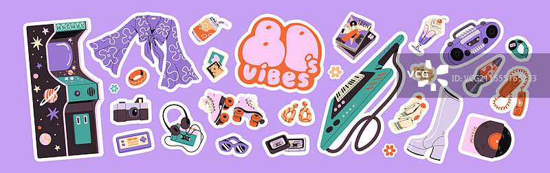 一组80年代的复古配饰图片素材