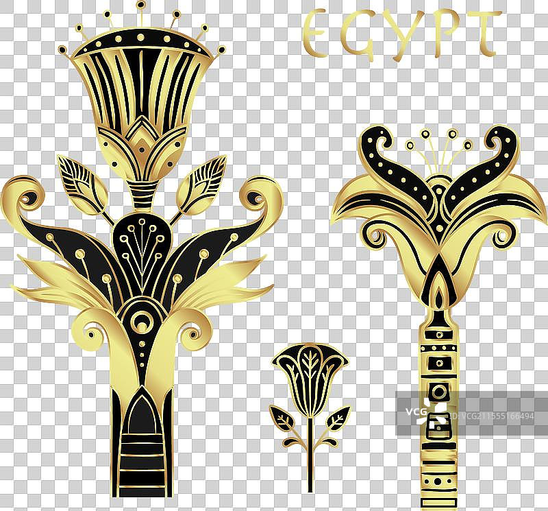 埃及风格的金色花卉设计元素套件图片素材