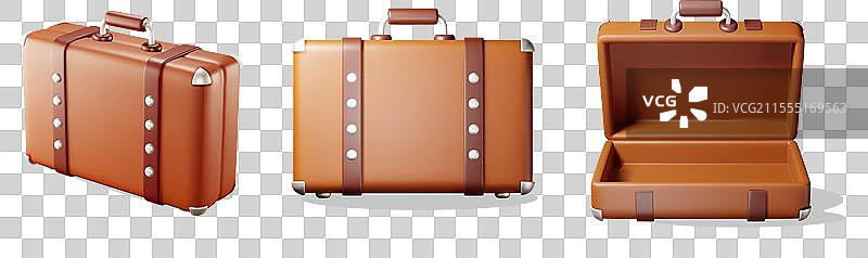 一组三维复古旧旅行箱，孤立展示图片素材