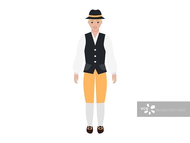 身穿背心和帽子的传统民俗服装男子图片素材