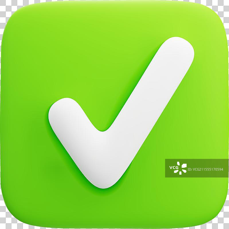 可爱的3D卡通勾选标志，背景为绿色方块图片素材