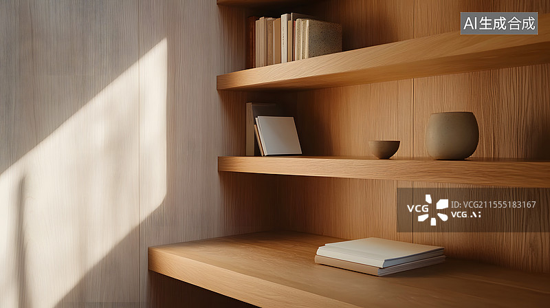 【AI数字艺术】光影下的木质书房图片素材