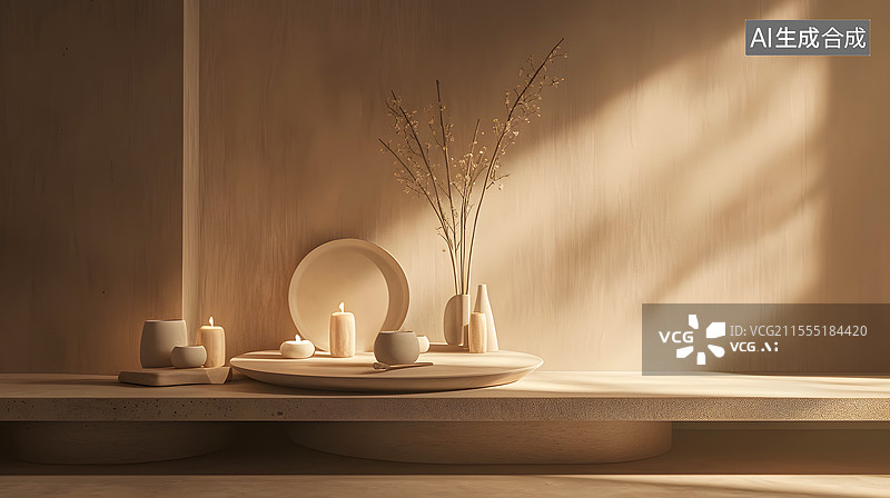 【AI数字艺术】米色调的温暖家居一角图片素材