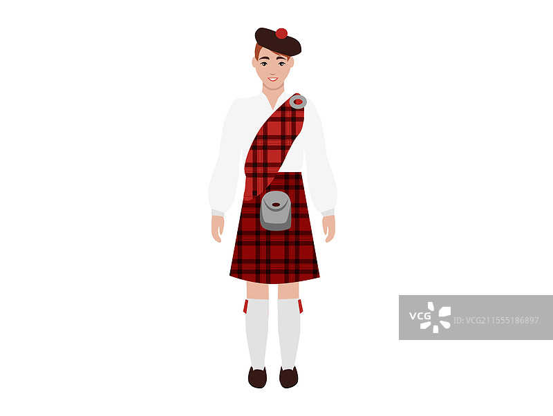 传统苏格兰服饰，展示一位穿着者图片素材