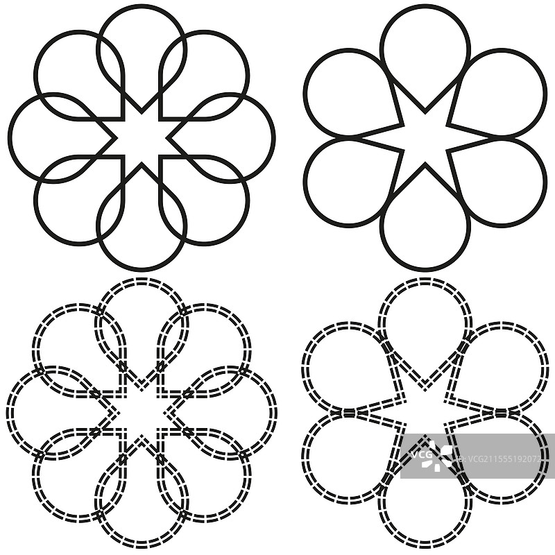 黑色轮廓花卉的几何花卉设计图片素材