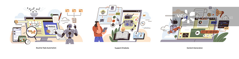 工作流程自动化协作工具和人工智能图片素材