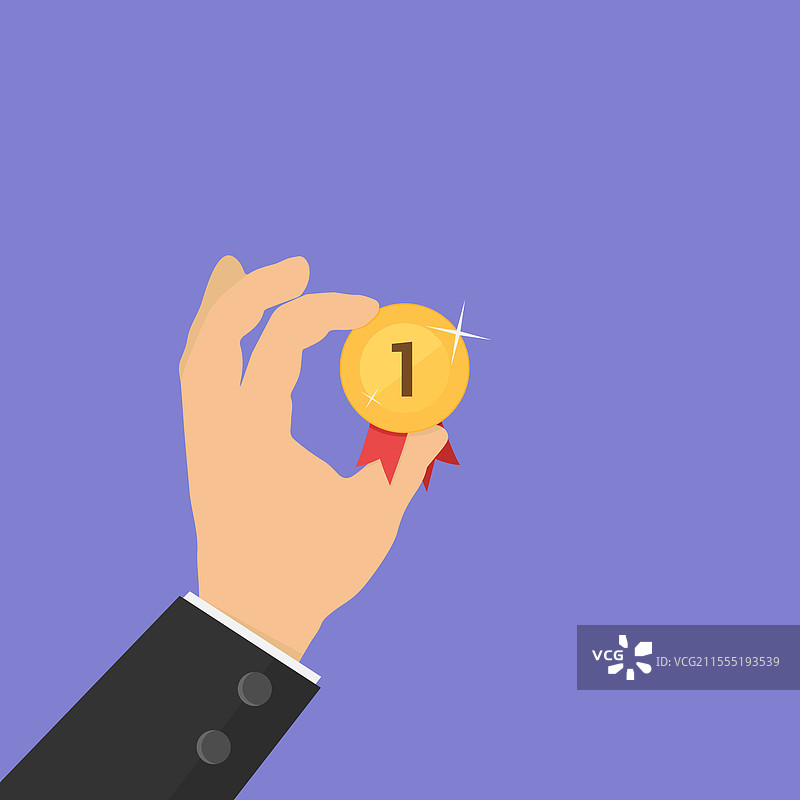 手握金色第一名奖牌图片素材
