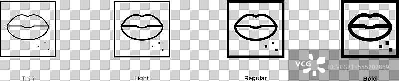 唇疱疹图标，细线、常规和粗体风格图片素材