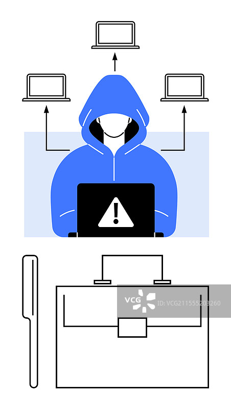 穿着连帽衫的黑客正在用笔记本电脑访问数据图片素材