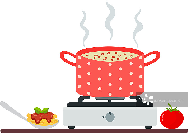 炉子上的锅在煮番茄酱图片素材