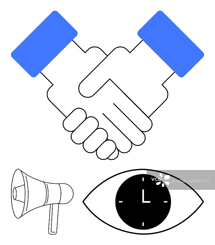 握手，蓝色袖子，扩音器和眼睛图片素材