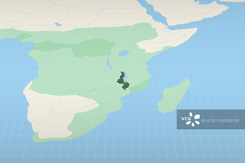 马拉维在详细的地理地图上突出显示图片素材