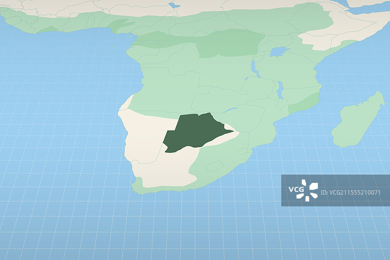 博茨瓦纳在详细的地理地图上突出显示图片素材