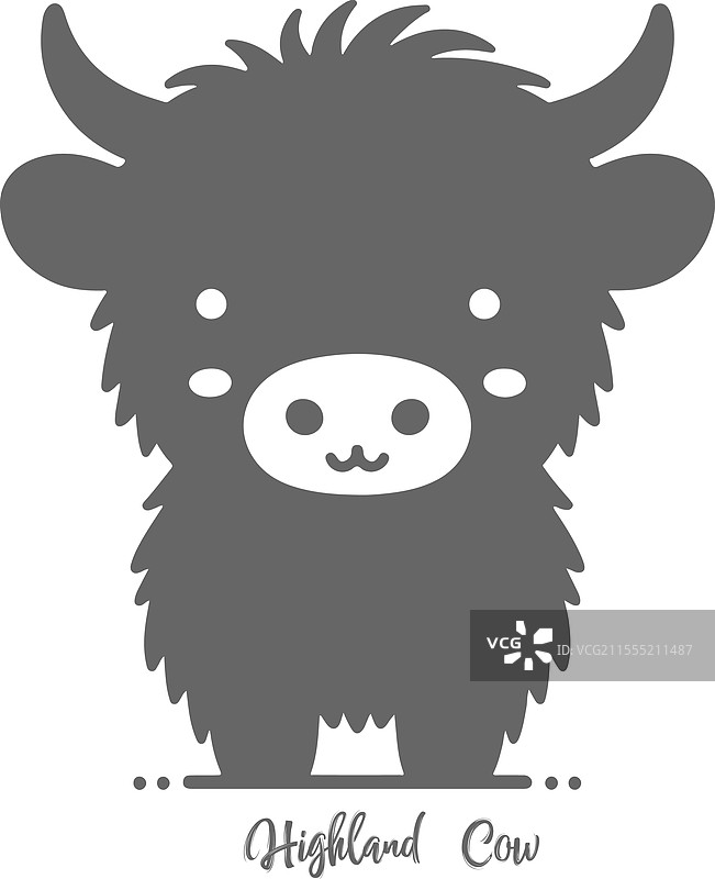 可爱的单色调顽皮高地牛卡通图案图片素材