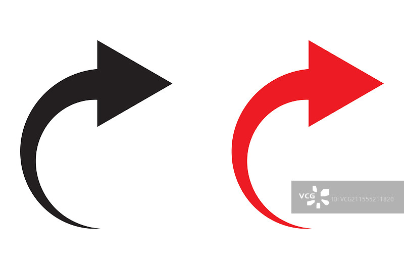 黑色弯曲箭头与红色弯曲指针的双色设计图片素材