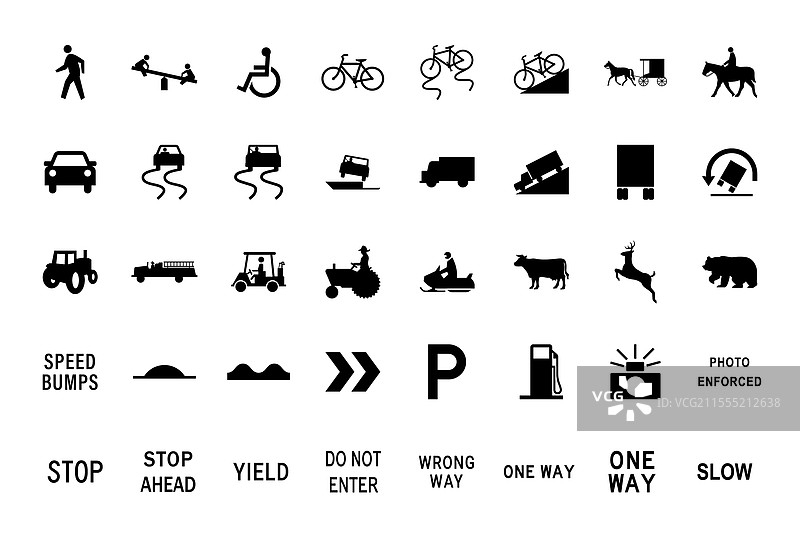一组孤立的道路标志图片素材
