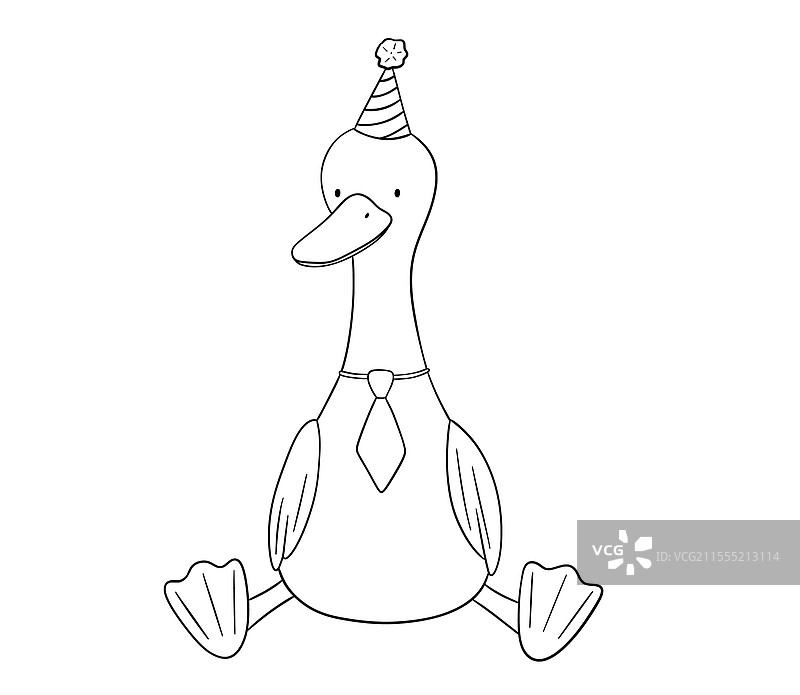 可爱的鹅戴着派对帽坐在动物线上图片素材