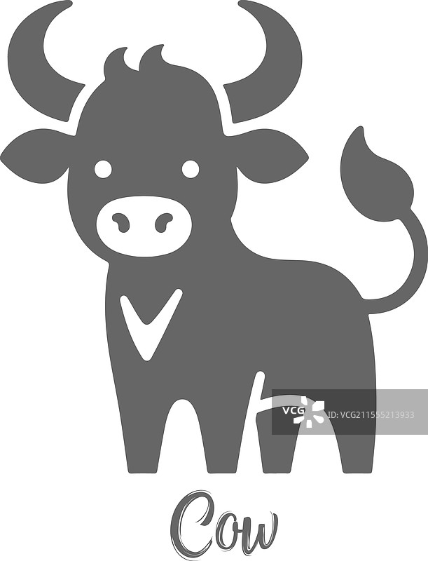 卡通牛的灰色剪影与文字设计图片素材