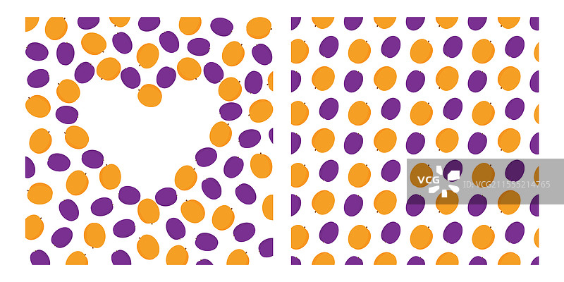 李子和杏子的心形框架边框复制图片素材