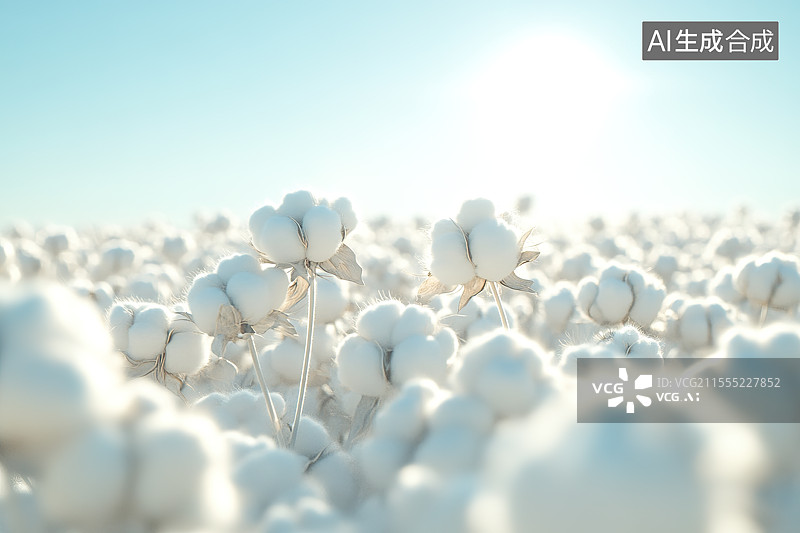 【AI数字艺术】阳光下的棉花种植园低视角风光图片素材