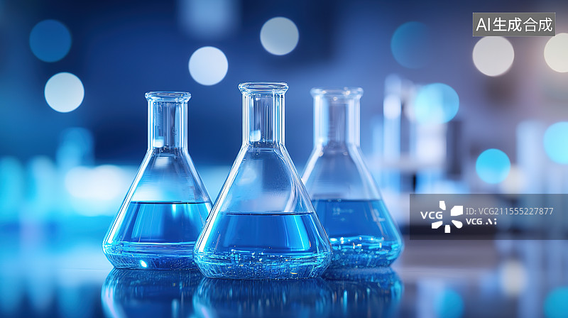 【AI数字艺术】实验室桌台上的蒸馏瓶特写图片素材