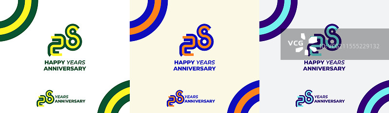 现代线条的多彩28周年快乐标志图片素材