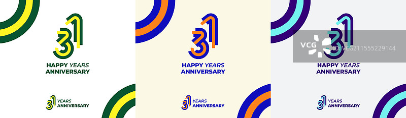 现代线条彩色31周年快乐标志图片素材