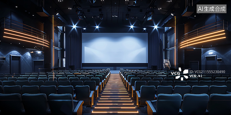 【AI数字艺术】工业风电影院三维科技场景图片素材