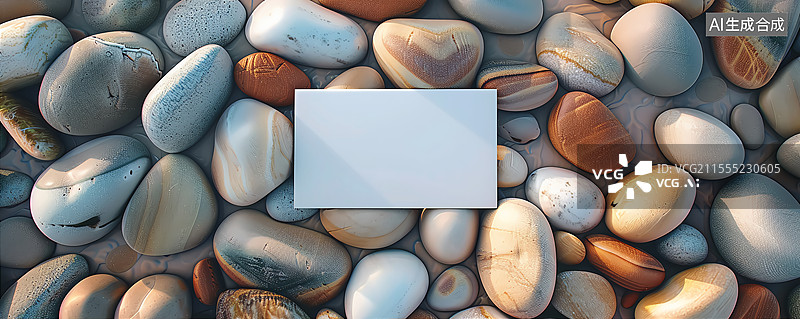 【AI数字艺术】石头堆上的白纸标签商务背景图片素材