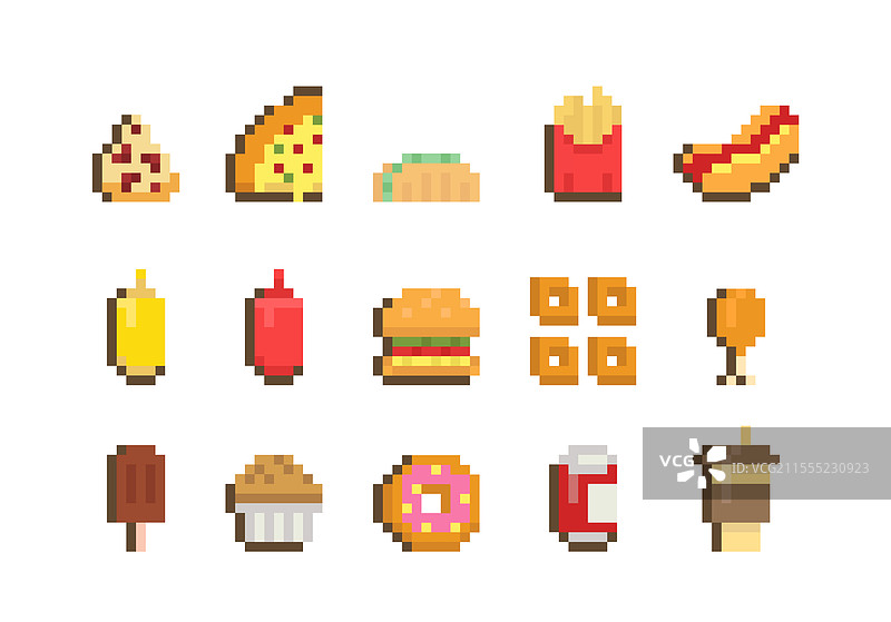 可爱的快餐图标，像素艺术风格，美味可口图片素材