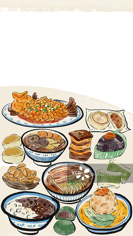 水墨风苏州美食插画图片素材