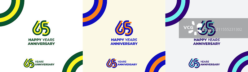 现代线条彩色65周年快乐标志图片素材