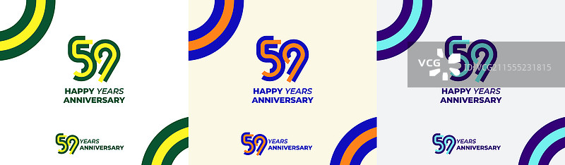 现代彩色线条的第59周年快乐标志图片素材