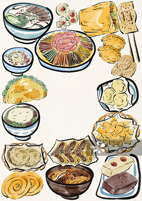 水墨风郑州美食插画图片素材