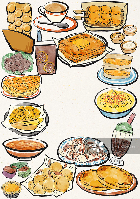 水墨风香港美食插画图片素材