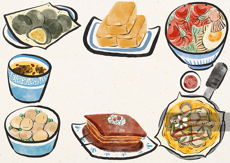 水墨风厦门美食插画图片素材