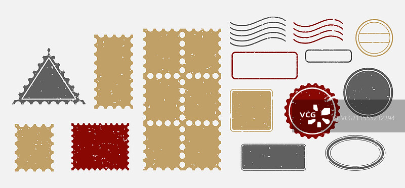 不同形状和大小的复古邮票图片素材