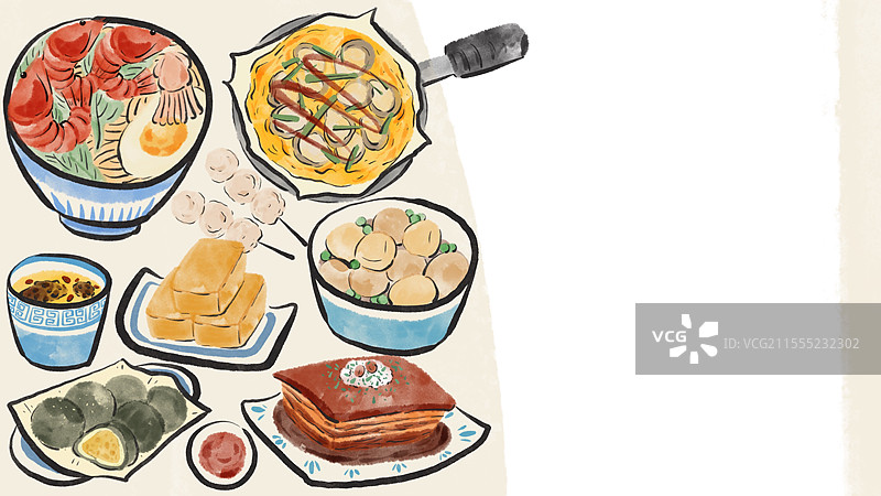 水墨风厦门美食插画图片素材