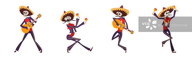 作为墨西哥音乐家的骷髅骨头角色演奏音乐图片素材