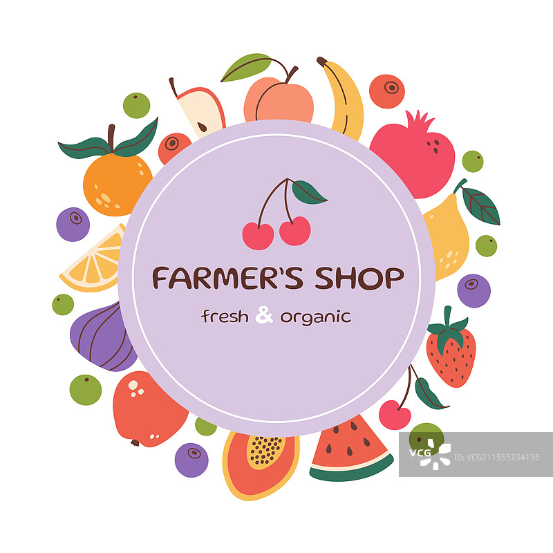 可爱的水果和农民商店设计模板图片素材